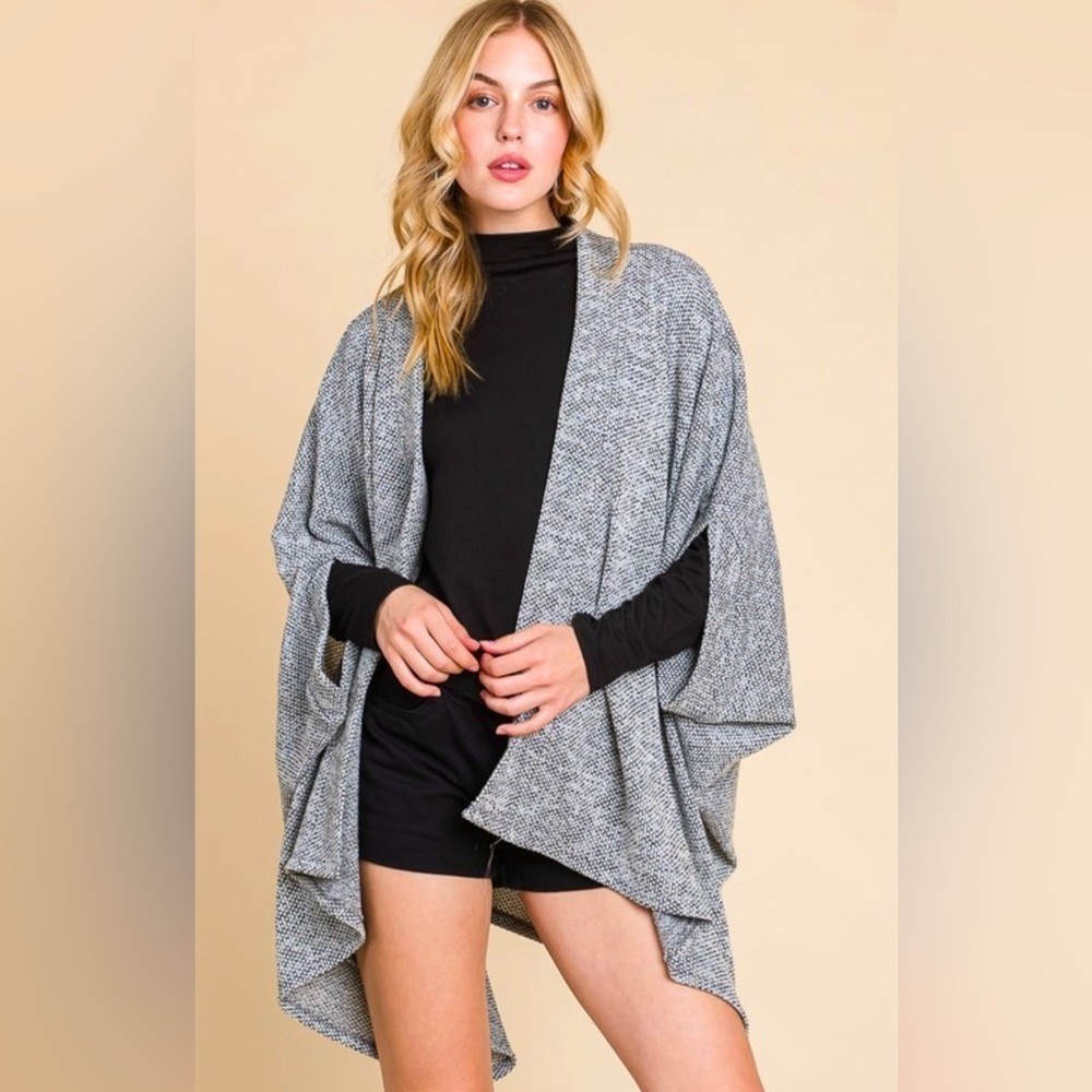 Jacquard Knit Open Front Wrap w/Sleeves